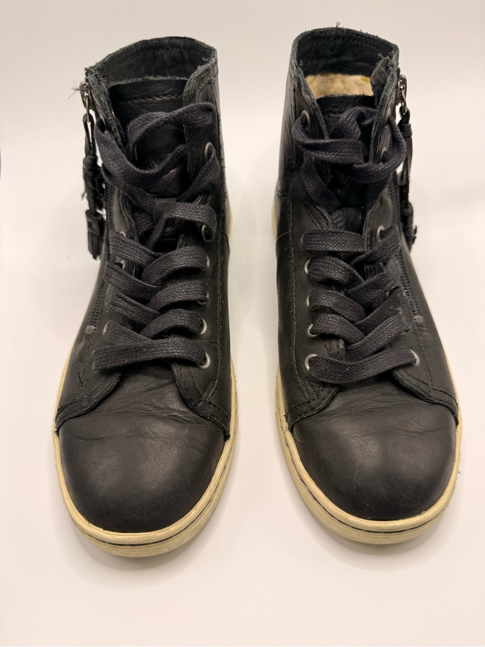 UGG Black Leather Lace-Up Ankle Boots with Side Zipper